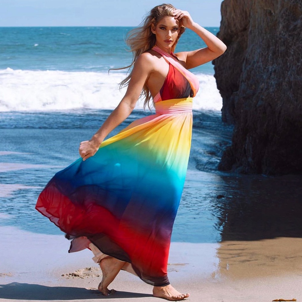 S-3x Rainbow Halter Maxi Dress 🌈